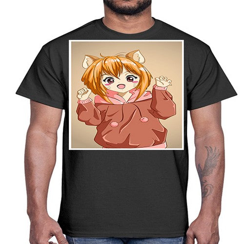 Cute little girl with accessories cat cartoon 170#- anime- Cotton Tee