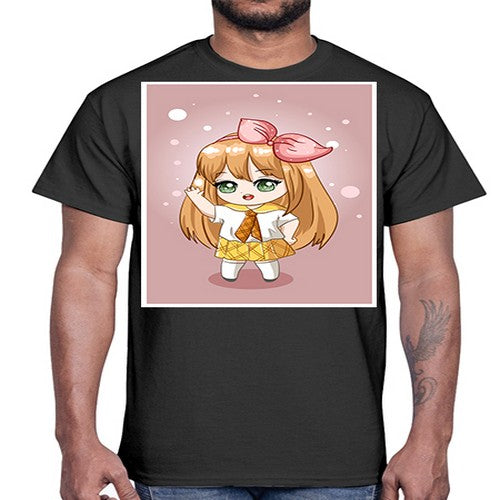 Cute little girl yellow hair wearing uniform 130#- anime- Cotton Tee