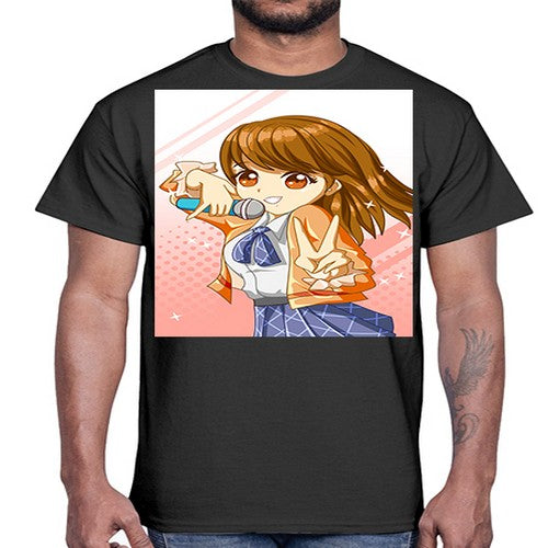 Cute teenage student girl singing song 47#- anime- Cotton Tee