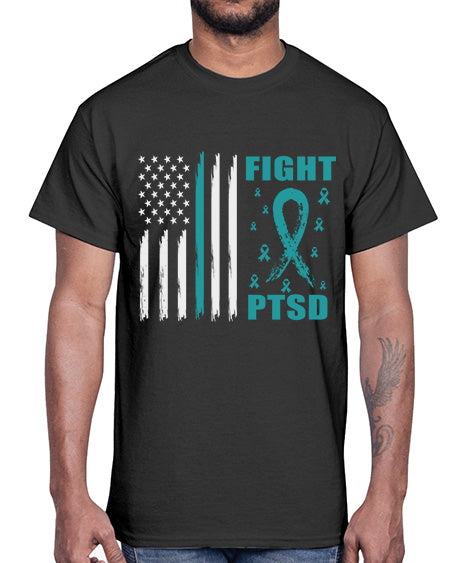 Fight PTSD Awareness American Flag 24#- PTSD- Cotton Tee