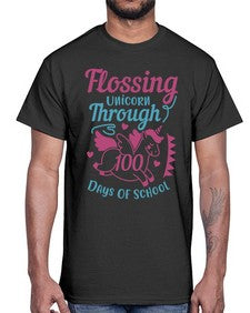 Flossing Unicorn Through one hundred days Of School 164#- one hundred days- Cotton Tee