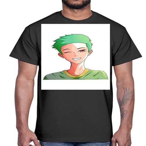 Handsome boy green hair wearing green shirt 35#- anime- Cotton Tee