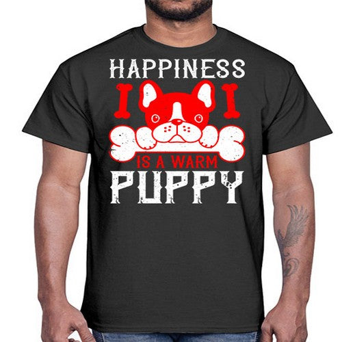 Happiness is a warm puppy Style 203#- dogs- Cotton Tee