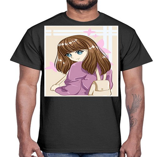 Happy and pretty college student carrying a bag 102#- anime- Cotton Tee