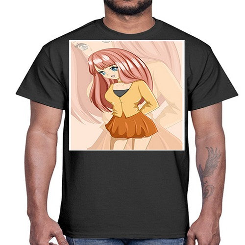 Happy beautiful and cute girl pink long hair 5#- anime- Cotton Tee