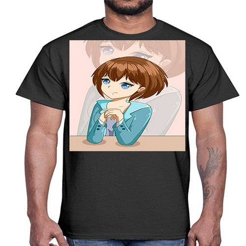 Happy beautiful and elegant girl brown hair 36#- anime- Cotton Tee