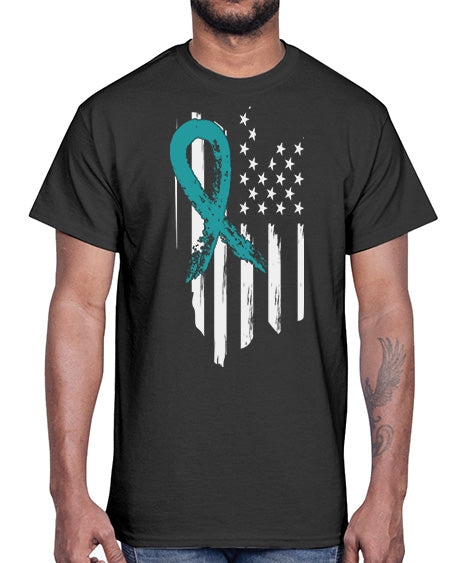 PTSD Teal Ribbon Distressed US 7#- PTSD- Cotton Tee