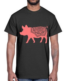 PigMandala 985#- mandala- Cotton Tee