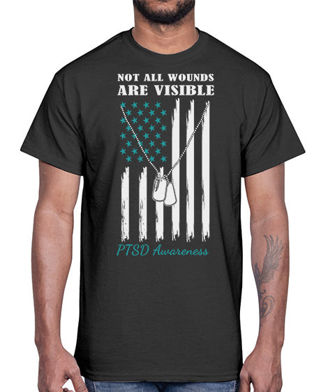 Teal Ribbon Not All Wounds 6#- PTSD- Cotton Tee