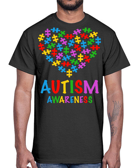 autism awareness heart love puzzle 15#- autism- Cotton Tee