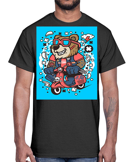 bear scooterist 41#- bears - animals- Cotton Tee