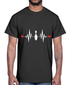 bowling pin heartbeat cute 277#- bowling- Cotton Tee