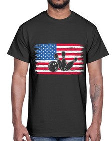 bowling pins usa flag american 278#- bowling- Cotton Tee