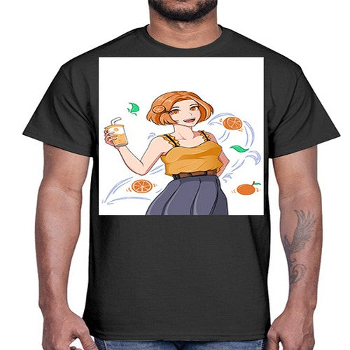 cute anime summer girl with orange juice28#- anime- Cotton Tee