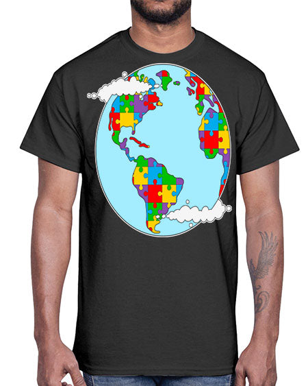 earth autism awareness heart puzzle 83#- autism- Cotton Tee
