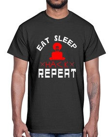 eat sleep hack repeat 48#- computer- Cotton Tee
