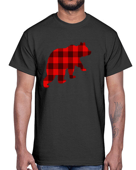 plaid bear 229#- bears - animals- Cotton Tee