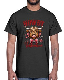 retro vintage howdy valentine bow 1016#- western- Cotton Tee