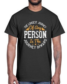the longest journey of any person is the journey inward  551#- yoga- Cotton Tee