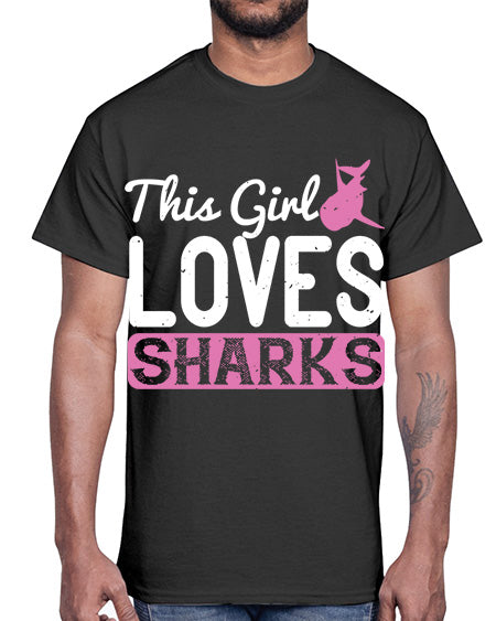 this girl loves sharks Style 12#- shark-fish- Cotton Tee