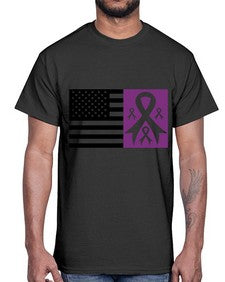 usa flag with alzheimers cancer 219#- alzheimers- Cotton Tee