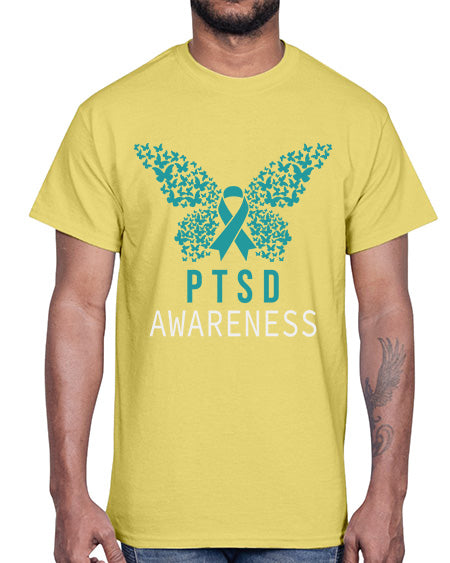 Butterfly PTSD Awareness Teal Ribbon 26#- PTSD- Cotton Tee