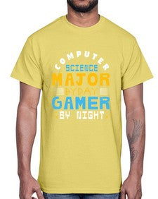 Computer science major by day gamer by night 6#- computer- Cotton Tee