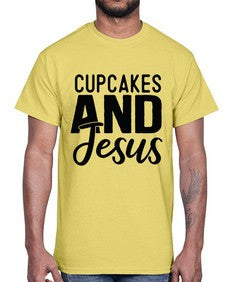 Cupcakes and Jesus 357#- funny- Cotton Tee