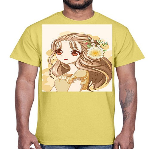 Cute and happy girl with flowers crown 57#- anime- Cotton Tee