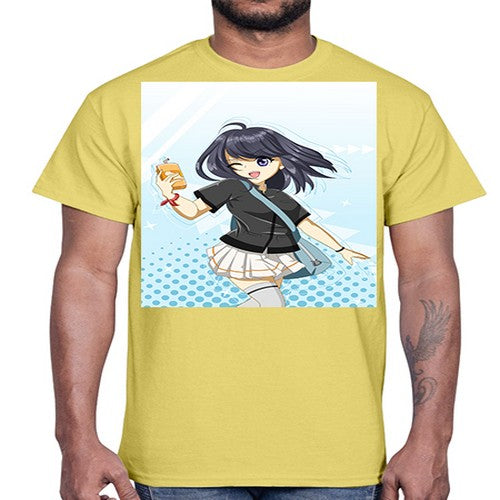 Cute and happy student girl with banana milk 4#- anime- Cotton Tee