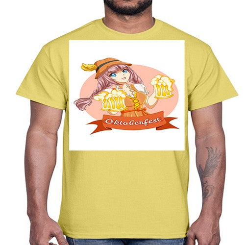 Cute and happy woman celebrating oktoberfest with beer 177#- anime- Cotton Tee