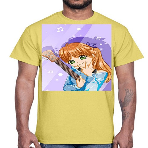 Cute and soft girl with guitar 53#- anime- Cotton Tee