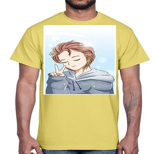 Cute boy brown hair with blue jacket 126#- anime- Cotton Tee