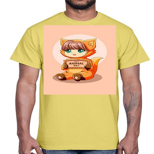 Cute girl with animal costume in animal day text 137#- anime- Cotton Tee