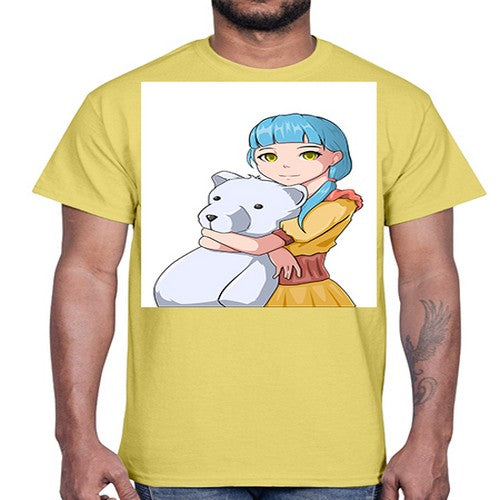 Cute girl with bear doll 26#- anime- Cotton Tee