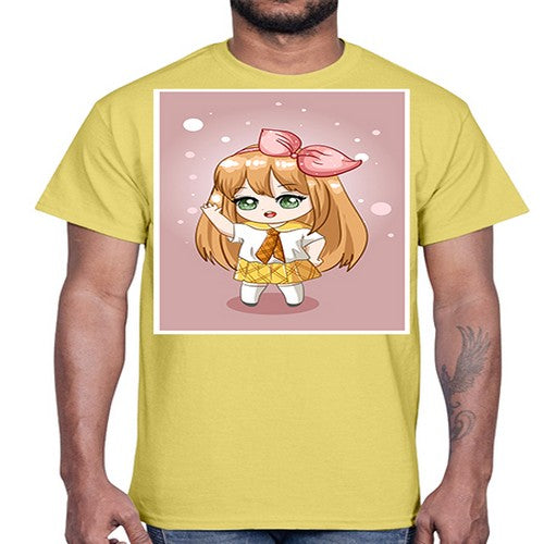 Cute little girl yellow hair wearing uniform 130#- anime- Cotton Tee