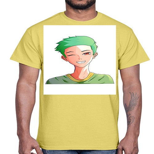 Handsome boy green hair wearing green shirt 35#- anime- Cotton Tee