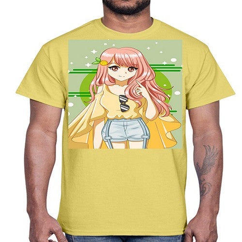 Happy and cute yellow blouse in summer holiday 43#- anime- Cotton Tee