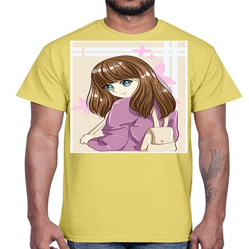 Happy and pretty college student carrying a bag 102#- anime- Cotton Tee