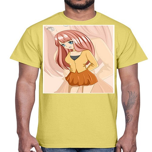 Happy beautiful and cute girl pink long hair 5#- anime- Cotton Tee