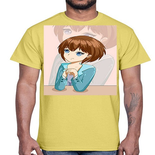 Happy beautiful and elegant girl brown hair 36#- anime- Cotton Tee