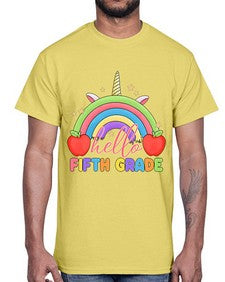 Hello fifth Grade Unicorn Rainbow 267#- fifth grade- Cotton Tee