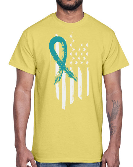 PTSD Teal Ribbon Distressed US 7#- PTSD- Cotton Tee