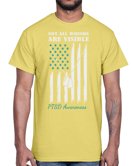 Teal Ribbon Not All Wounds 6#- PTSD- Cotton Tee