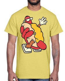 Walking hotdog 262#- cartoon food- Cotton Tee