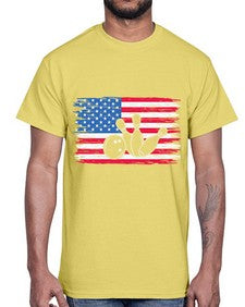 bowling pins usa flag american 278#- bowling- Cotton Tee