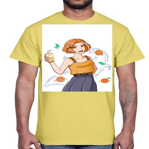 cute anime summer girl with orange juice28#- anime- Cotton Tee