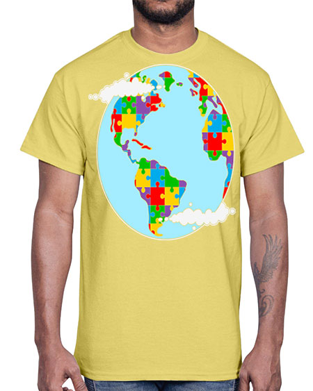 earth autism awareness heart puzzle 83#- autism- Cotton Tee