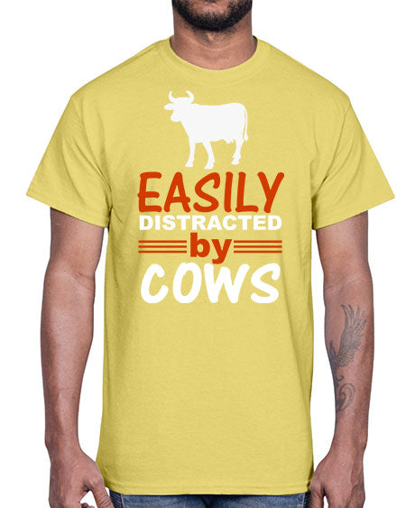 easily distracted by cows Style 4#- cow- Cotton Tee