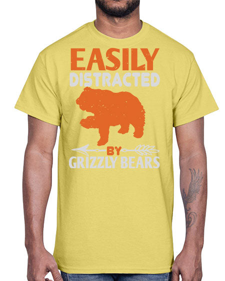 easily distracted by grizzly bears 109#- bears - animals- Cotton Tee